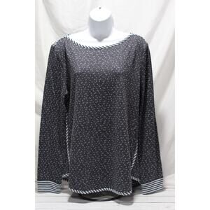 T by Talbots Women's (L) Blue Dots Striped Tunic Top Long Sleeve Boat Neck